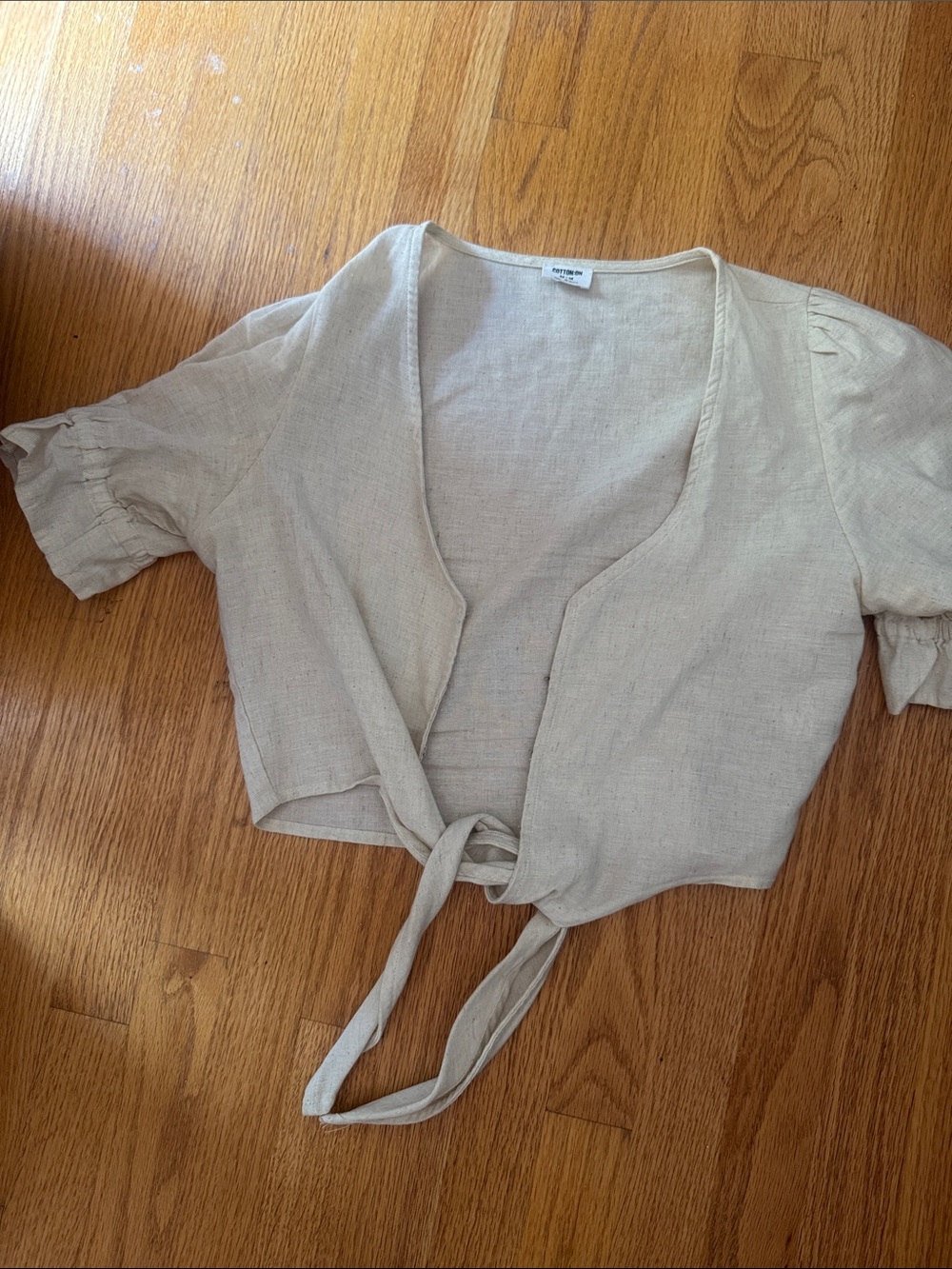 Cotton On Beige Tie-Front Crop Top